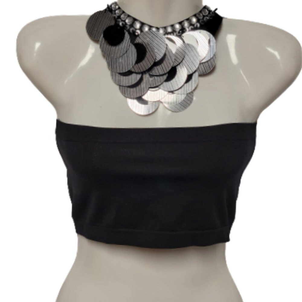 BLACK Crop Top Stretchy Ribbed Bandeau Tube Top - One Size- NEW